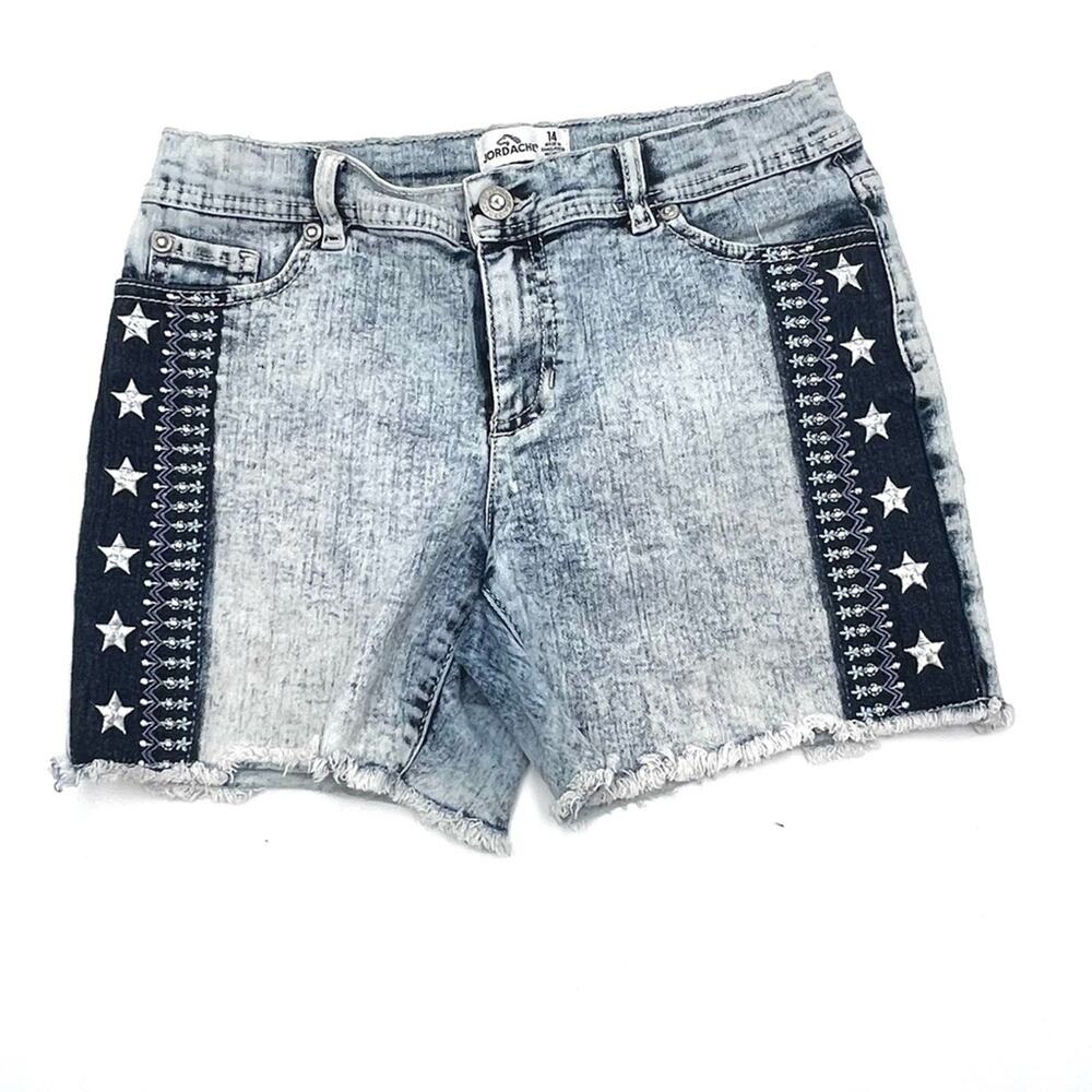 JORDACHE women's denim shorts details on sides embroidered stars SZ 14 (teens)